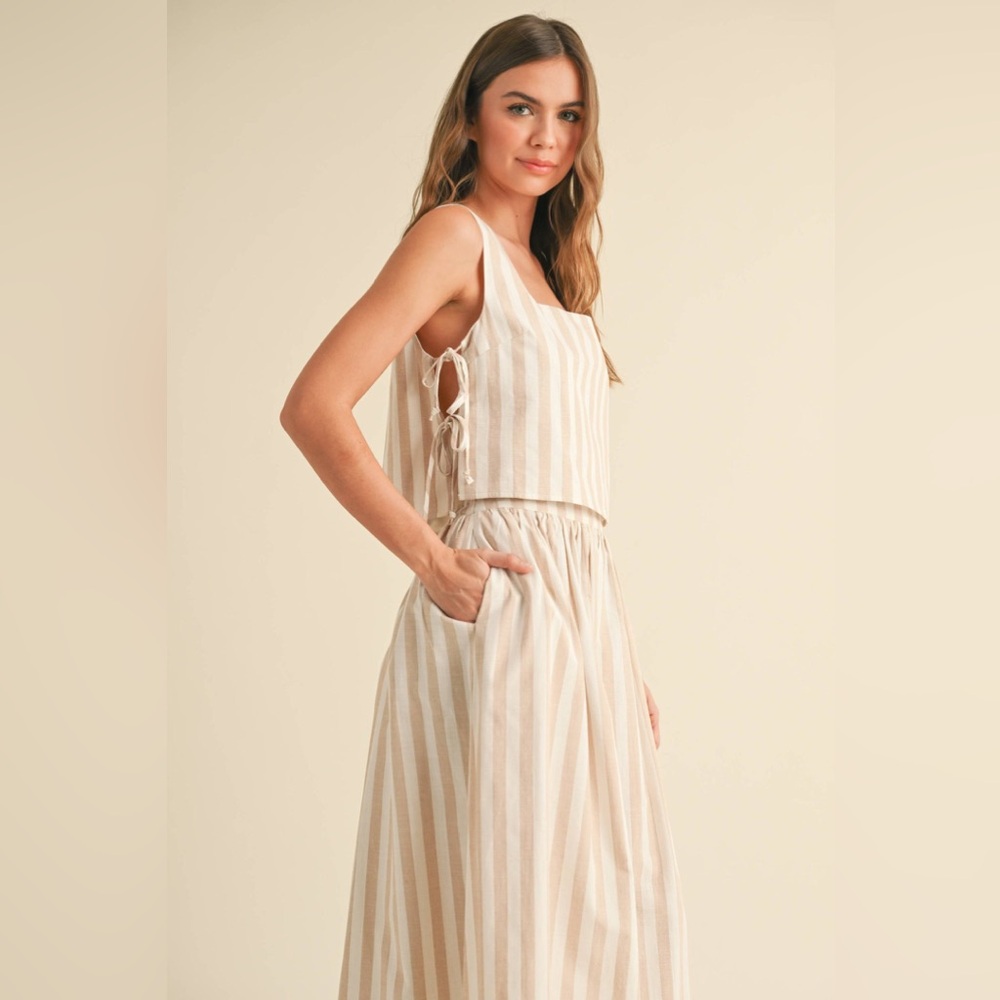 Miou Muse Striped Crop Top and Midi Skirt Set - Small
